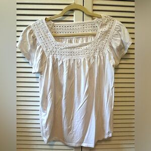 St Johns Bay White Embroidered Eyelet Short Sleeve Top Size Large